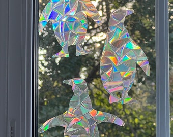 PENGUIN Sun Catcher Set of 3, Winter Window Clings, Prismatic Rainbow Vinyl