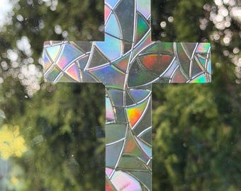 CROSS Sun Catcher, Prismatic Vinyl Christian Rainbow Maker, Static Cling Window Sticker