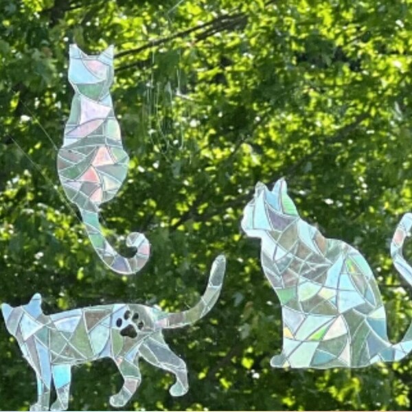 CAT SUNCATCHERS for windows, kitten sun catcher decal, kitty rainbow maker sticker, cats rainbow window cling, rainbow prism, Set of 3