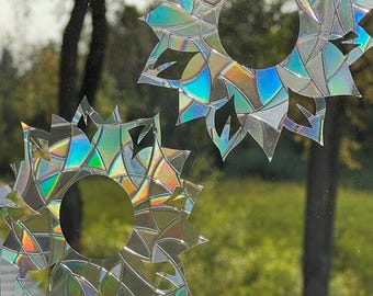 SUNFLOWER Suncatcher Set of 3 – Rainbow Maker Window Clings – Reusable Prism Vinyl – Summer Flower Window Decor