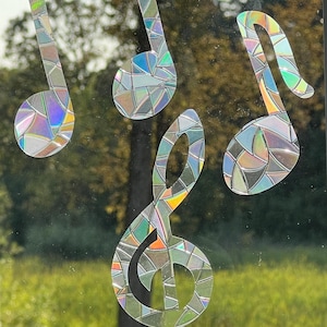 MUSIC NOTE SUNCATCHER Set, sun catcher decal, rainbow maker sticker, rainbow window cling, rainbow prism, music teacher gift, Set of 3