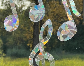 MUSTIC NOTE SUNCATCHERS, Rainbow Window Cling, Music Teacher Gift, Band Gift, Set of 3