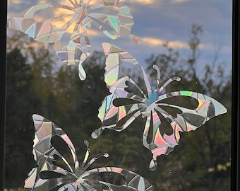 Butterfly Suncatcher Set, Prismatic Vinyl Window Sticker, Rainbow Maker Cling