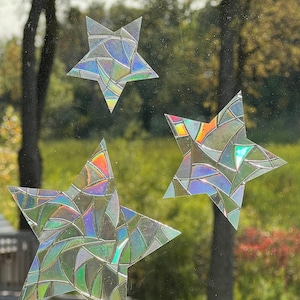 STAR SUNCATCHER SET, stars sun catcher decal, rainbow maker sticker, rainbow window cling, rainbow prism, sun catcher for car, set of 3