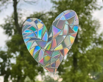 Heart Rainbow Sun Catcher: Window Prism, Removable Static Cling (4x4 inch)