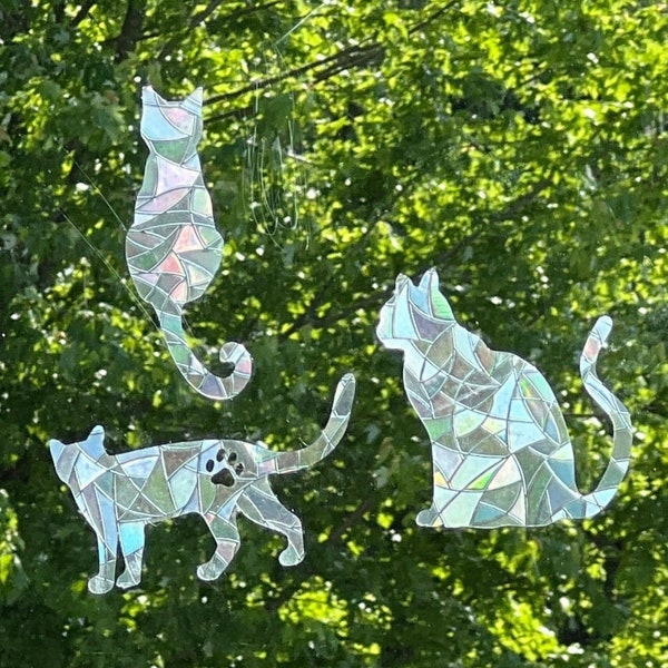 CAT SUNCATCHERS SET for windows, kitten sun catcher decal, kitty rainbow maker sticker, cats rainbow window cling, rainbow prism, Set of 3