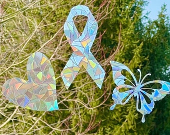 BREAST CANCER suncatchers, cancer awareness ribbon rainbow maker sticker, window rainbow cling, suncatcher sticker, car sun catcher, set of3