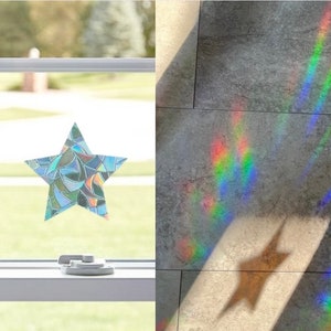 RAINBOW STARS prism suncatcher, sun catcher decal, rainbow maker sticker, rainbow window cling, rainbow prism, sun catcher for car image 4