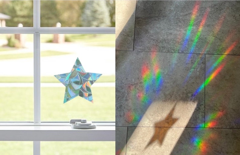 RAINBOW STARS prism suncatcher, sun catcher decal, rainbow maker sticker, rainbow window cling, rainbow prism, sun catcher for car image 4