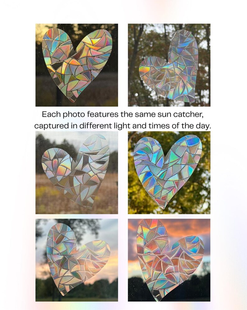 JUEGO DE ATRAPASOLES EN FORMA DE CORAZÓN, calcomanía atrapasol, pegatina para crear arcoíris, adhesivo para ventana con prisma de arcoíris, prisma de arcoíris, juego de 3 imagen 10