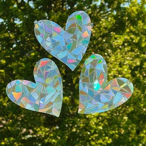 HEART SUNCATCHER SET, sun catcher decal, rainbow maker sticker, prism rainbow window cling, rainbow prism, set of 3
