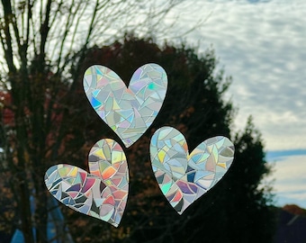 HEART SUNCATCHER SET, sun catcher decal, rainbow maker sticker, prism rainbow window cling, rainbow prism, sun catcher for car, set of 3