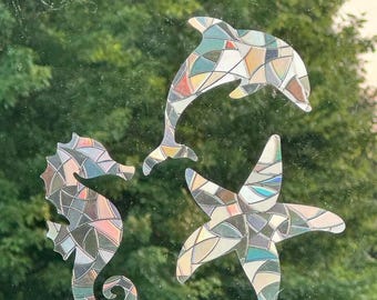 SEA CREATURES Sun Catcher Set, Starfish, Dolphin, Seahorse - Set of 3