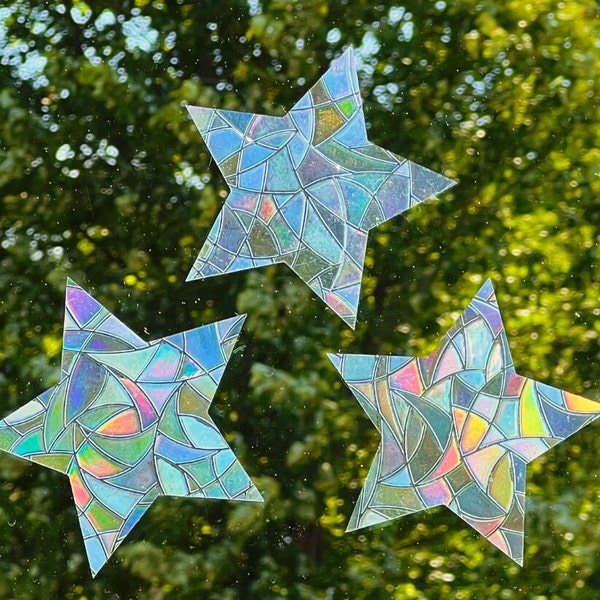 25 STAR SUN CATCHERS for windows, sun catcher decal, rainbow maker sticker, rainbow window cling, rainbow prism