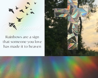 MEMORIAL CROSS HEAVEN Sympathy Gift Rainbow Suncatcher Best Grief gift for Remembrance father child spouse loss mother funeral pet