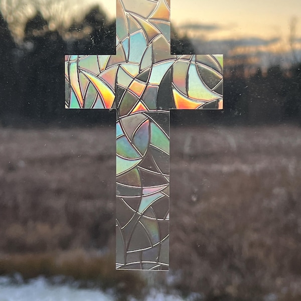 Atrapasol con forma de cruz para ventanas, calcomanía religiosa para atrapasol, calcomanía estática para crear arcoíris cristianos, calcomanía católica para ventana con arcoíris.