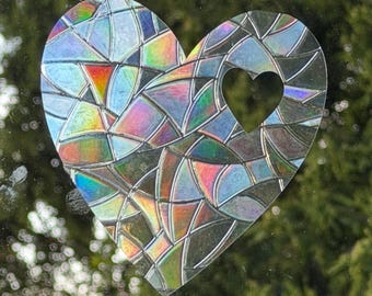 Heart Within Sun Catcher: Prismatic Vinyl Rainbow Window Cling (4"x4")