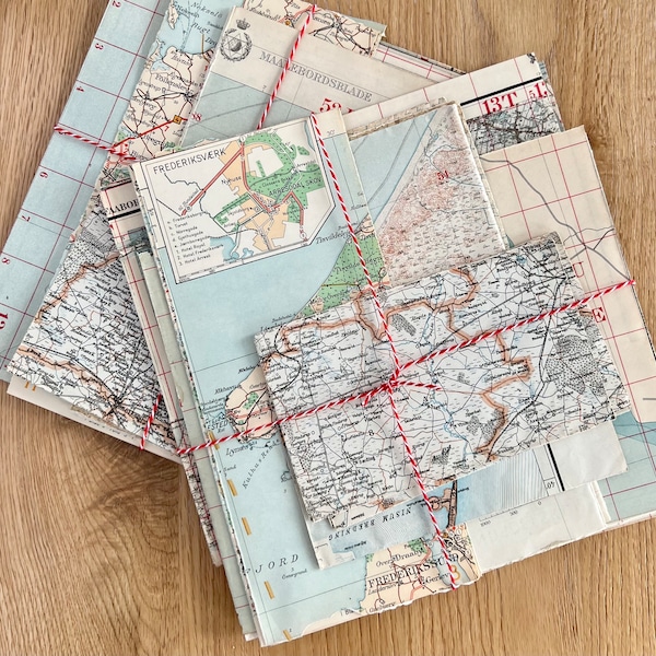 Bundle of 20 Danish Vintage Map Scraps/Pieces - Travel Ephemera, Junk Journal, Scrapbook, Smash Journal, Antique Maps Geography