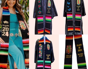 Estola de graduación mexicana Sarape bordada floral.Class 2024 . Alijo de graduación mexicano. estola de graduación personalizada.