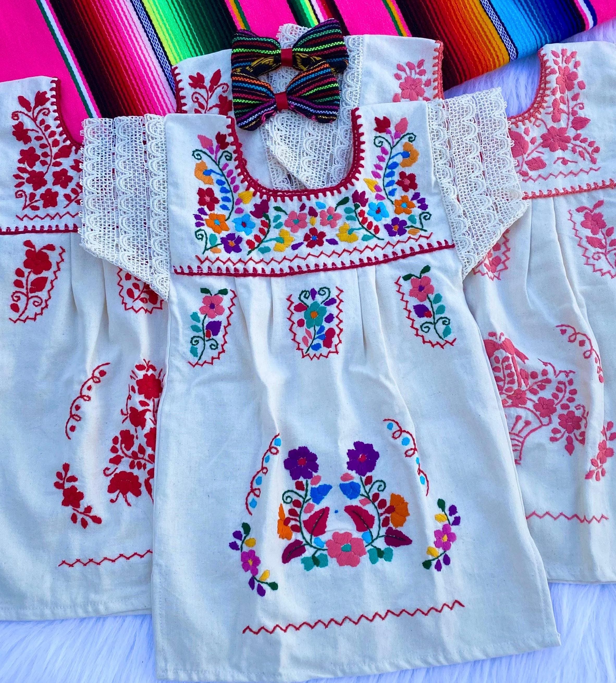 infant mexican embroidered dress Embroidered Mexican Baby Bodysuit Outfit: Fiesta Onesie & Bow Set
