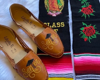 Huaraches de graduacion class 2024.Estola de graduación mexicana.estola de graduación personalizada.venta final 45% off