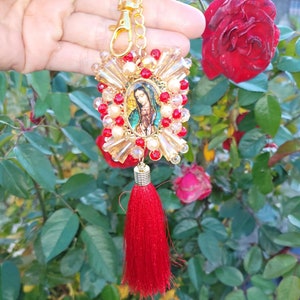Llavero virgen de Guadalupe, llavero cristal cortado, llavero virgencita