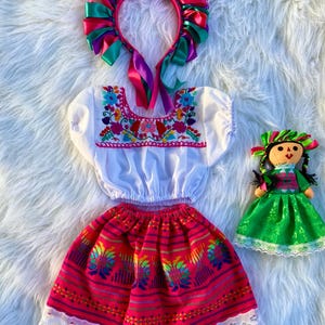 Mexican Crop top Traje de bebe/Baby girl mexican dress / Sarape outfit for baby/ fiesta uno set/ baby bloomers/ mexican dress for baby girl/