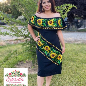 Vestido de gala//Vestido mexicano para mujer//Vestido largo bordado//Vestido de fiesta mexicano//Vestido de novia mexicano//