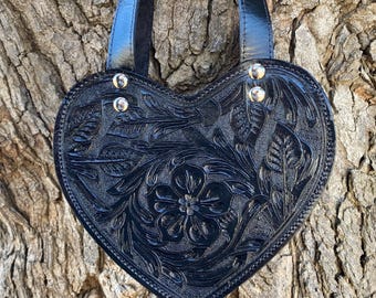 Heart-shaped Leather Crossbody Bag - Handmade Bag - Mexican