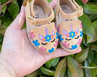 Girls' Huaraches: Embroidered Unicorn, Mexican Baby Sandals