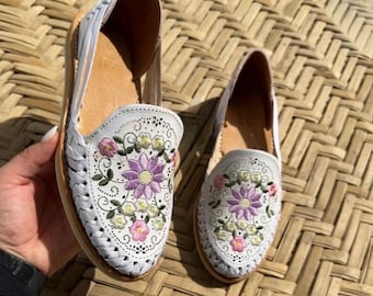 Floral Huarache Sandals, Handmade Mexican Leather Shoes