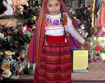 Traje de Virgen de Guadalupe para Niñas: Conjunto de Vestido Mexicano Bordado/ /Virgin of Guadalupe outfit for girls /