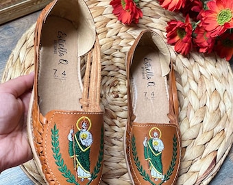 Handmade Leather Huarache Sandal, San Judas Embroidery