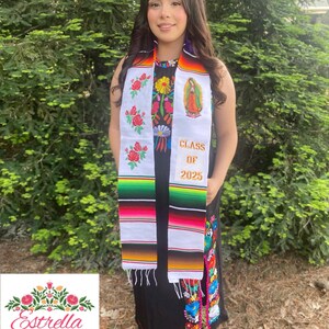 KikasArtesanal Floral Embroidered Personalized Mexican Graduation Stole/LIMITED Quantity