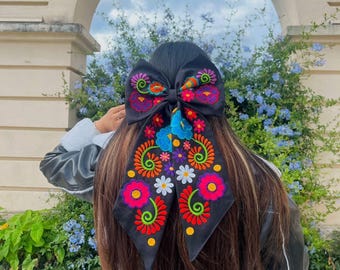 Lazo de pelo bordado, Lazo de coqueta, Lazo mexicano, Moños Mexicanos, Moños bordados