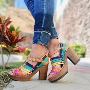 Ankle-strap heels/Mexican huarache wedges/Mexican heels/Mexican wedges/Leather heels/Huarache wedges/Mexican wedge sandals / Leather heels