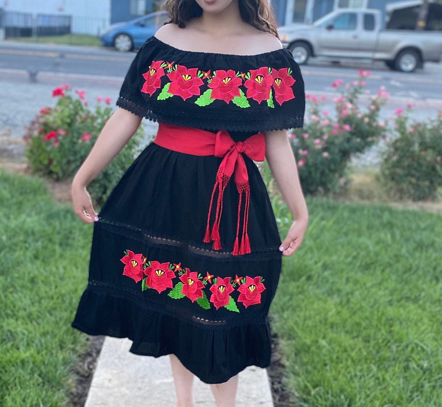 Vestido Mexicano Floral. Vestido Con Encaje. Vestido - Etsy Israel