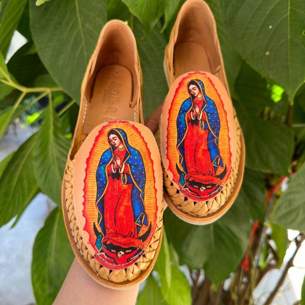 Sandalia Huarache para mujer Virgen de Guadalupe /sandalias mexicanas/zapato huarache mujer/sandalias de cuero para mujer/huarache flats/s