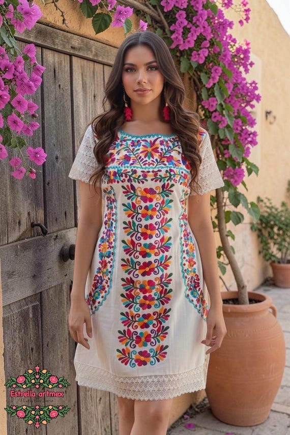 Embroidered Floral Mexican Dress. Size From S to Xl. Traditional Mexican  Dress. Bohemian Dress. Mexican Wedding. Mexican Artisan Dress. - Etsy