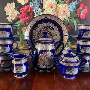 Vintage Moroccan Taous Teaset Colbat blue Limited Edition