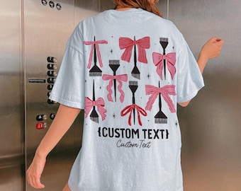 Custom Hairstylist COMFORT COLORS® Tee - Coquette Bow Cosmetology T-Shirt, Hairdresser Merch Branding, Hairstylist Gift