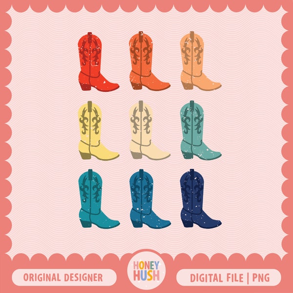 Retro Cowgirl Boots Sublimation PNG | Groovy Western PNG | Digital Download