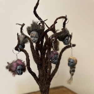 OOAK Creepy Hand Painted Altered Zombie Barbie Doll Head Keychain