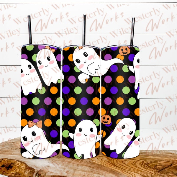 Baby Boos, Ghost, Cutie Fall, Fun, Polka dot, Halloween SVG, PNG, Files Sublimation Tumbler Wrap 20oz Skinny 30oz Skinny