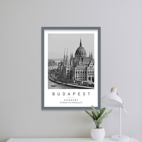 Budapest, Framed Poster, Budapest, Black and White Wall Art, Scandinavian Art, Conservatory Decor, City Landmark Prints, Travel Decor, Print