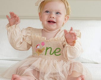 Chicken First Birthday Dress, Cake Smash Outfit Girl, One Cute Chick 1st Birthday Romper