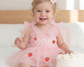 Berry First Birthday Dress, Strawberry ONE Outfit, Cake Smash Girl Romper