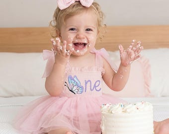 Butterfly First Birthday Dress, Fairy 1st Birthday Cake Smash Outfit, Lovebug Baby Romper