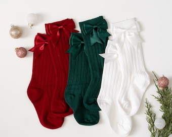 Kerstsokken baby, sokken peutermeisje met strikken, rode kindersokken, cadeau babymeisje, cadeau babyshower, kerstoutfit baby