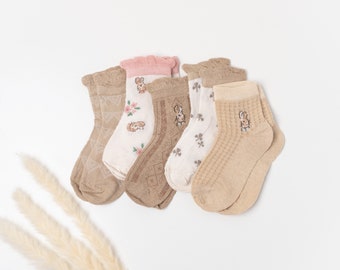 5 Pairs Kids Socks Set, Organic Cotton Baby Socks, Toddler Socks, Summer Socks, Children Socks, Ruffle Socks, Cute Socks for Kids, Age 1-6